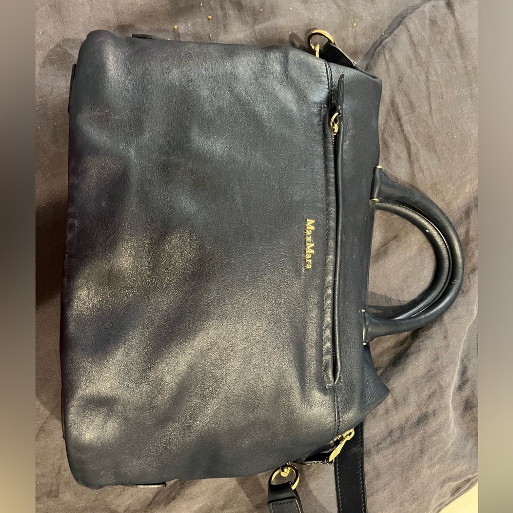 Max Mara Navy Leather Handbag